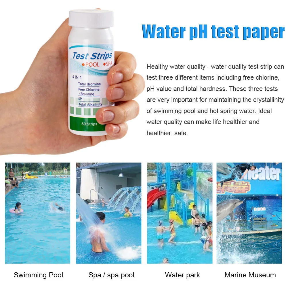 

6-In-1 Swimming Pool PH Test Paper Residual Chlorine PH Value Alkalinity Hardness Test Strip PH Tester Pool Cleaner Accessories