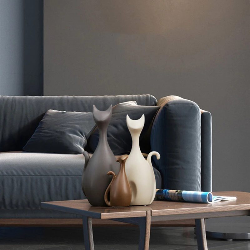 VILEAD Ceramic Family of Three Four Cats Figurines Nordic Animal Living Room Decoration Home Ornaments Crafts For Wedding Gifts