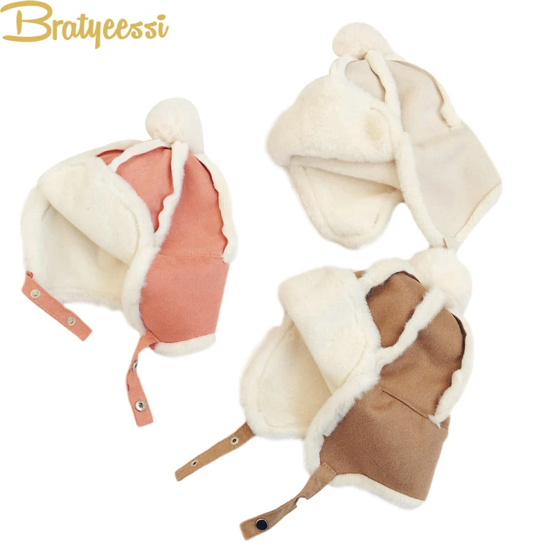 

Модная детская шапка из искусственного меха для девочек и мальчиков, зимняя шапка с плюшевой подкладкой для детей, шапка, ветрозащитная дет...