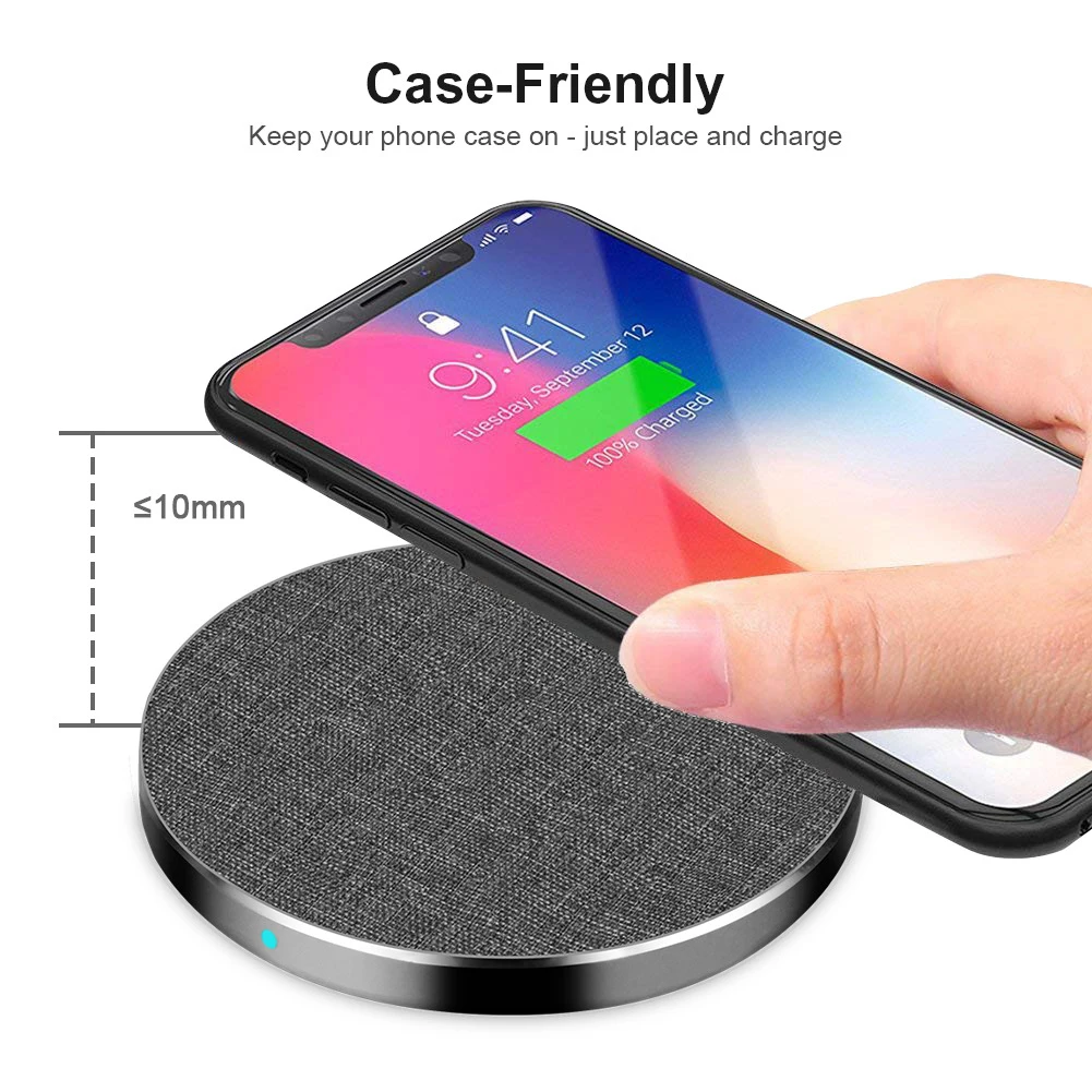 

Disc Wireless Charger Grey Fabric Top Charges All Qi Enabled Devices Universal VDX99