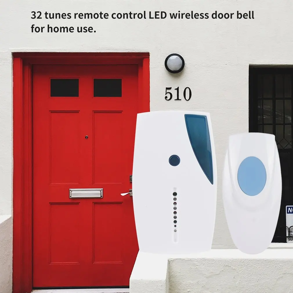 

Smart LED Indication Wireless Doorbell 36 Tunes Chime Music Door Bell Transmitter + Receiver 70-110M Range Remote Control CA