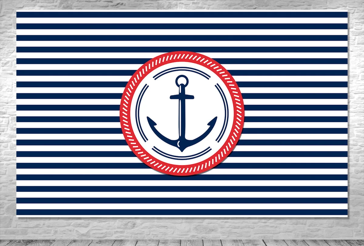 

Матросский синий и белый полосатый якорь рамка фон Высокое качество компьютерный принт детский душ вечерние фон