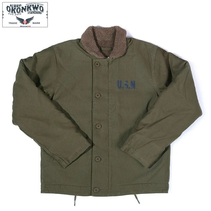 

OKONKWO Navy N-1 Deck Jacket Outdoor Trekking Camping Climbing Tops Hunting Combat Hiking Thickened N1 Men's Lamb Cotton Coat