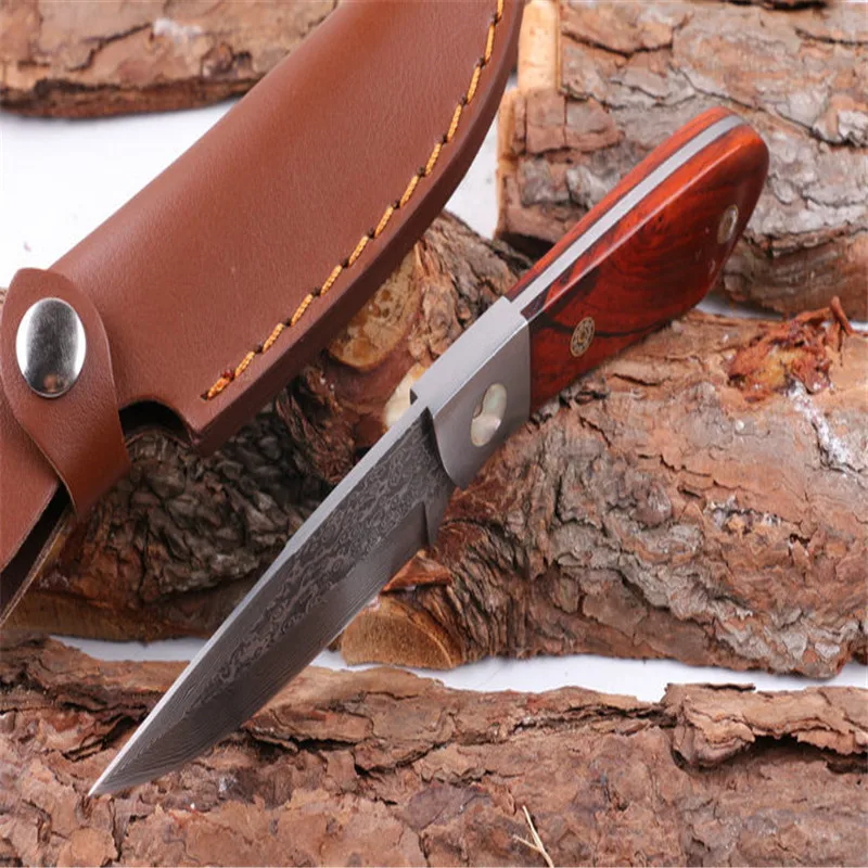 Folding Knife Fx Hunting In Damascus Bright Red Acid Branch Wood+Natural Abalone Hnadle Survivcial Survival Kitchen EDC Tool | Инструменты