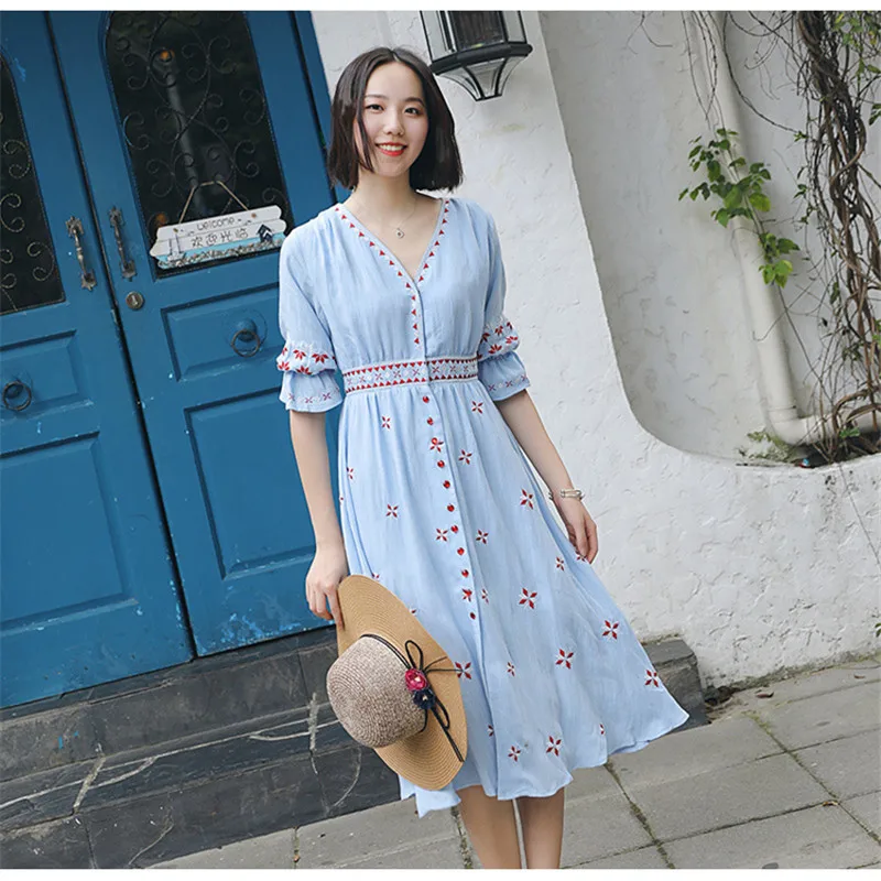 

Long Dresses Fashion Women's Bohemian Style Dress Spring Autumn V-Neck Female Clothes Office Ladies Clothing LWL169
