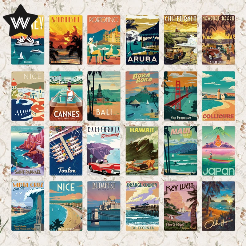 Туристический городской металлический знак Бали Япония канны настенный стикер