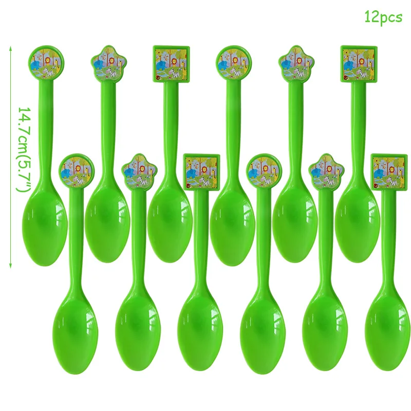 12pcs spoons Джунгли с днем рождения баннер сафари животных торт Топпер Дикий один 1-я вечеринка для мальчика день рождение украшения флажки для торта джунгли вечерние поставки - Цвет: 12pcs spoons