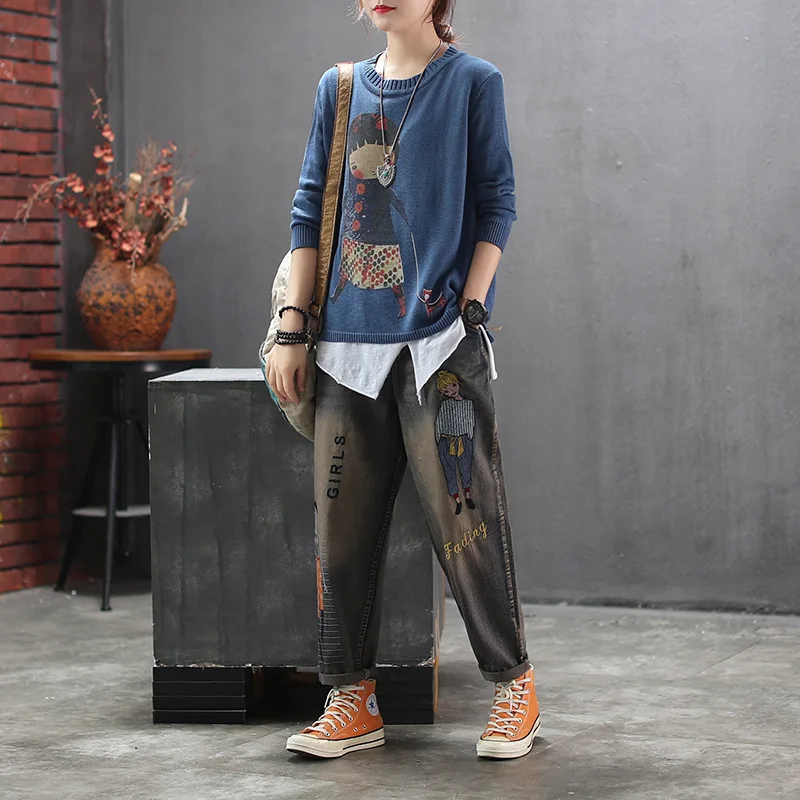 Женский свитер осень Ретро Вязаные Пуловеры 2019 новые женские свободные топы