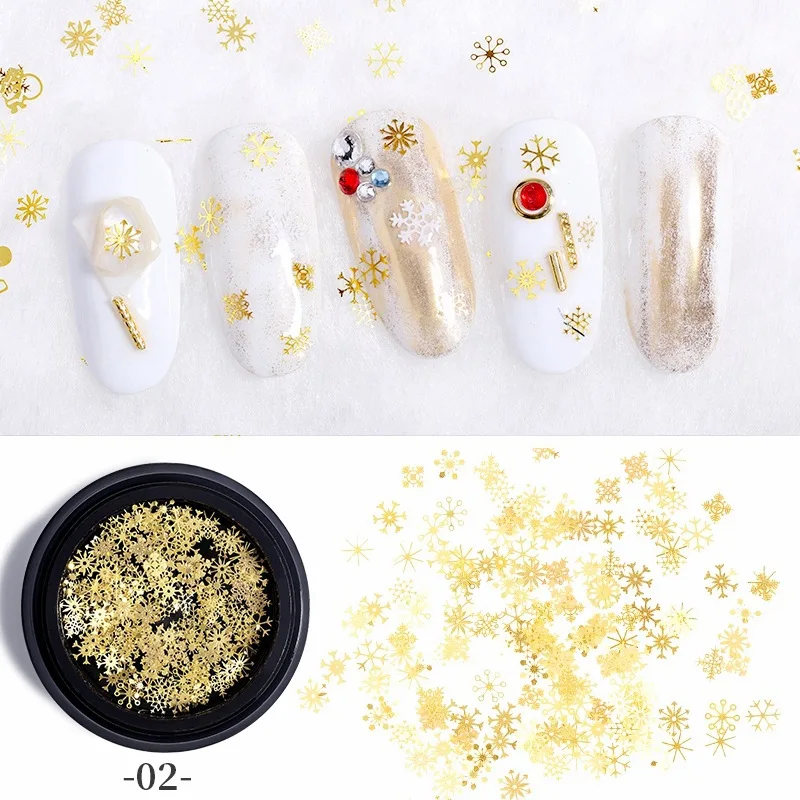 1 шт. в коробке открытые золотые блестки для ногтей снежные хлопья смешанные