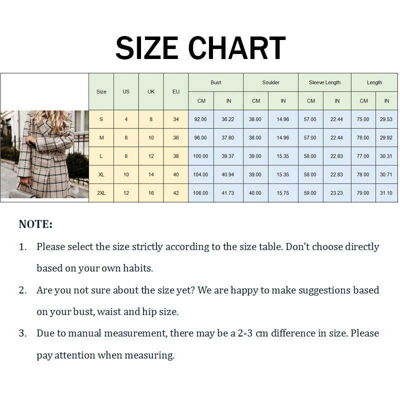 

Cashmere Trench Jacket Tweed Coat Winter Vintage Casual Plaid Woolen Coat Women Lattice Long Sleeved Suit Collar Double Breasted