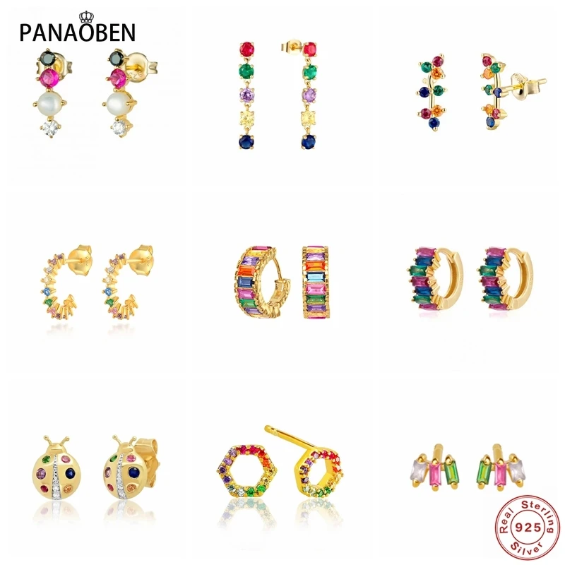 

Женские серьги-гвоздики из серебра 925 пробы с разноцветными кристаллами