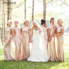 В наличии Светоотражающие платье розовое золото с пайетками платья подружек невесты русалка платье для девочек свадебное праздничное платье Demoiselle D'honneur