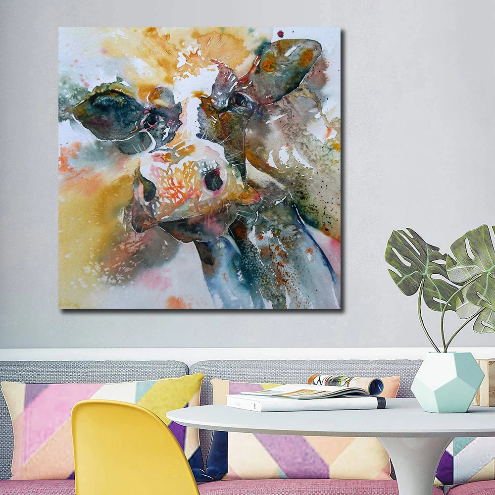 

Nordic Animal Posters and Prints Oil Painting Abstract Cow Canvas Painting Wall Art Pictures for Living Room Cuadros Home Decor