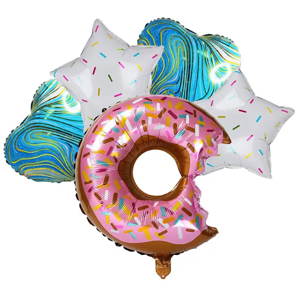 

5 PCS Big Donut Foil Balloons Large Mylar Doughnut And Agate Heart Balloon Giant for Birthday Party Decorations Supplies Baby