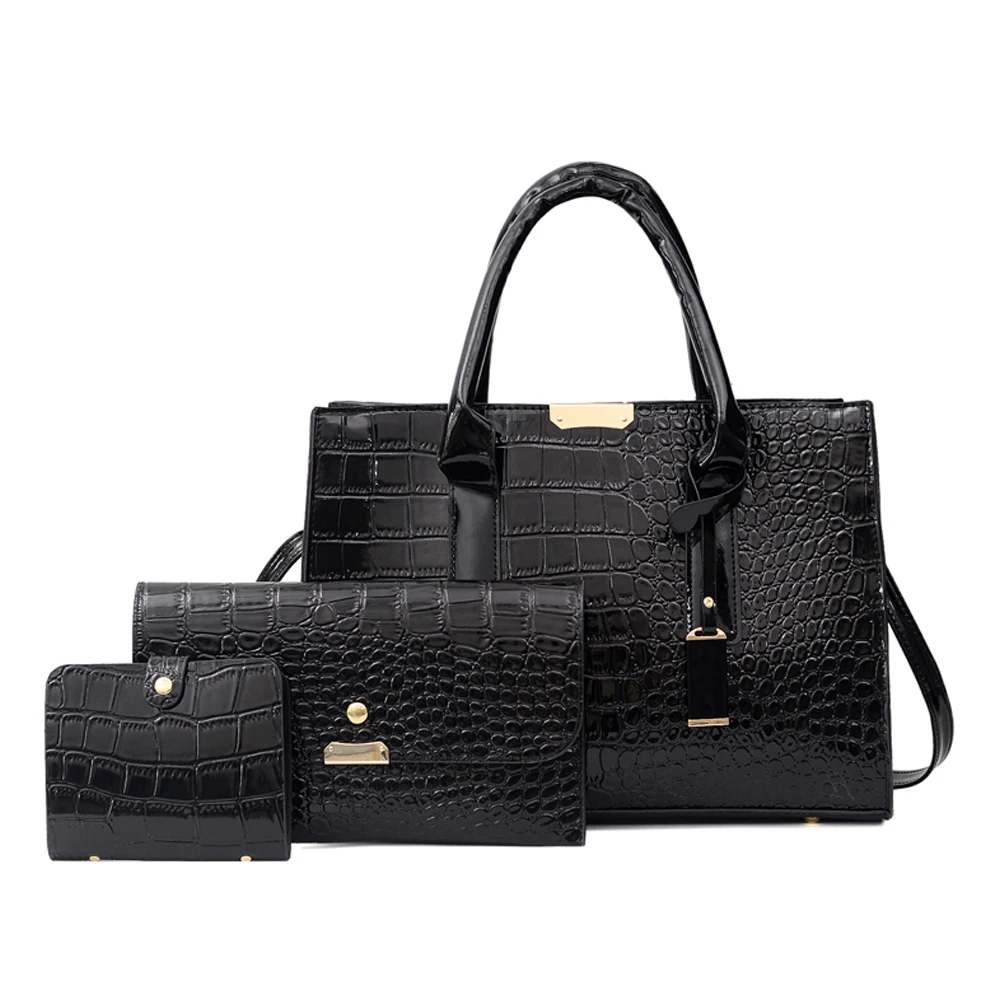 Роскошные женские сумки дизайнерские 3 комплекта женская сумка черного цвета из