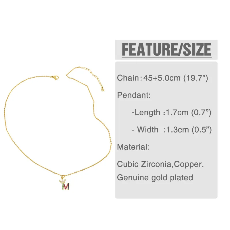 

Ailodo Initial Letter Name Necklace For Women Rainbow Color CZ Crown Letter Pendant Necklace Collier Fashion Jewery Gift 20DEC47