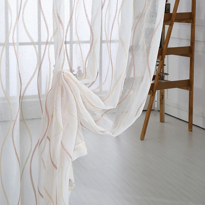 Украшенная цветными полосами тюлевые занавески для окна Гостиная Кухня