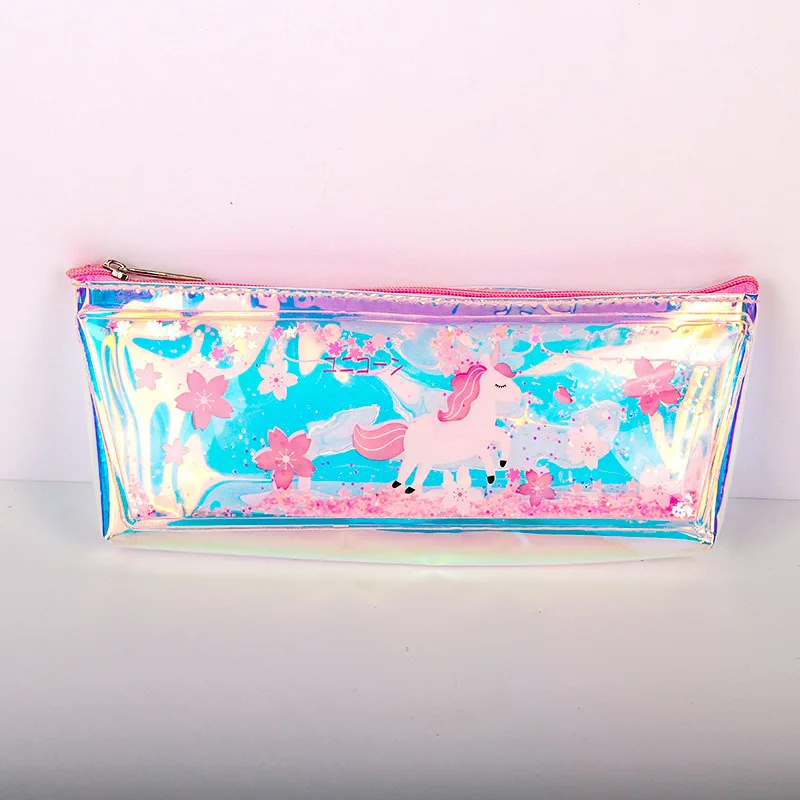 1 Pcs Creative Cartoon Laser Oil Sand Pencil Bag TPU Leather Magic Color Multifunction Case Student Stationery | Канцтовары для