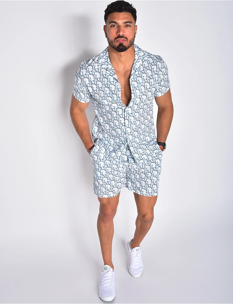 

NEW Men Hawaiian Sets Printing 2021 Summer Short Sleeve Button Shirt Casual Shorts Streetwear Mens Suit 2 Pieces