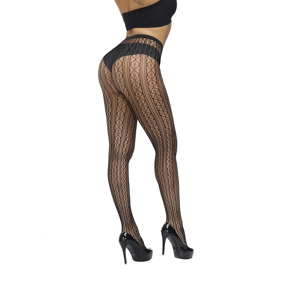 

2021 New Black Stripe Lace Fishnet Elastic Stockings Tights Lace Sexy Transparent Hosiery Women Thigh High Stockings Pantyhose