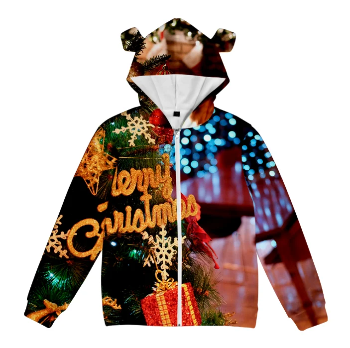 

2021 Christmas Design 3D Bear Ear Pullover Zipper Hoodie for Men And Women
