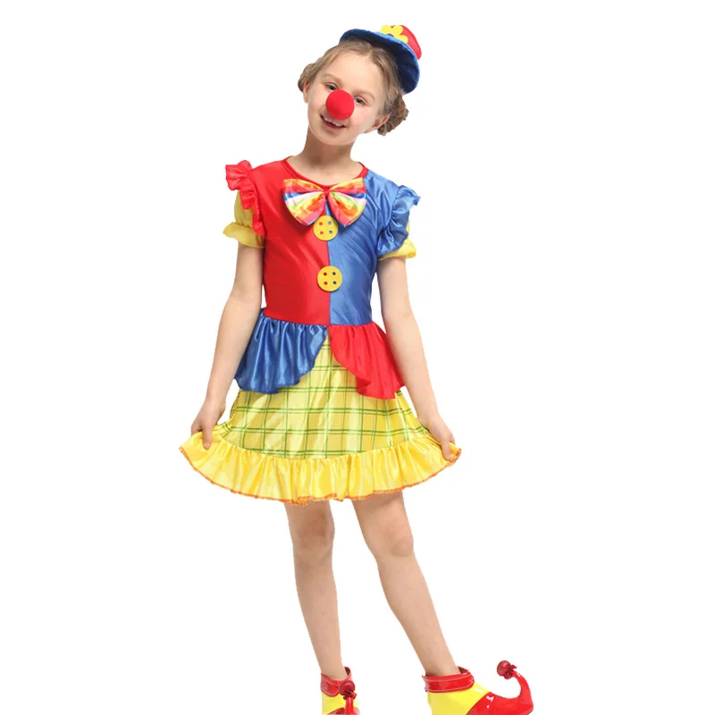 

2021 New Halloween Costumes Kids Children Circus Clown Multicolor Fancy Dress Cosplay For Boys Girls Party Dress Up