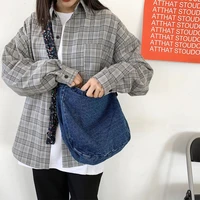 denim tote bag broken flower strap jean bag girl designer casual handbags for women simple shoulder bags portable crossbody bag