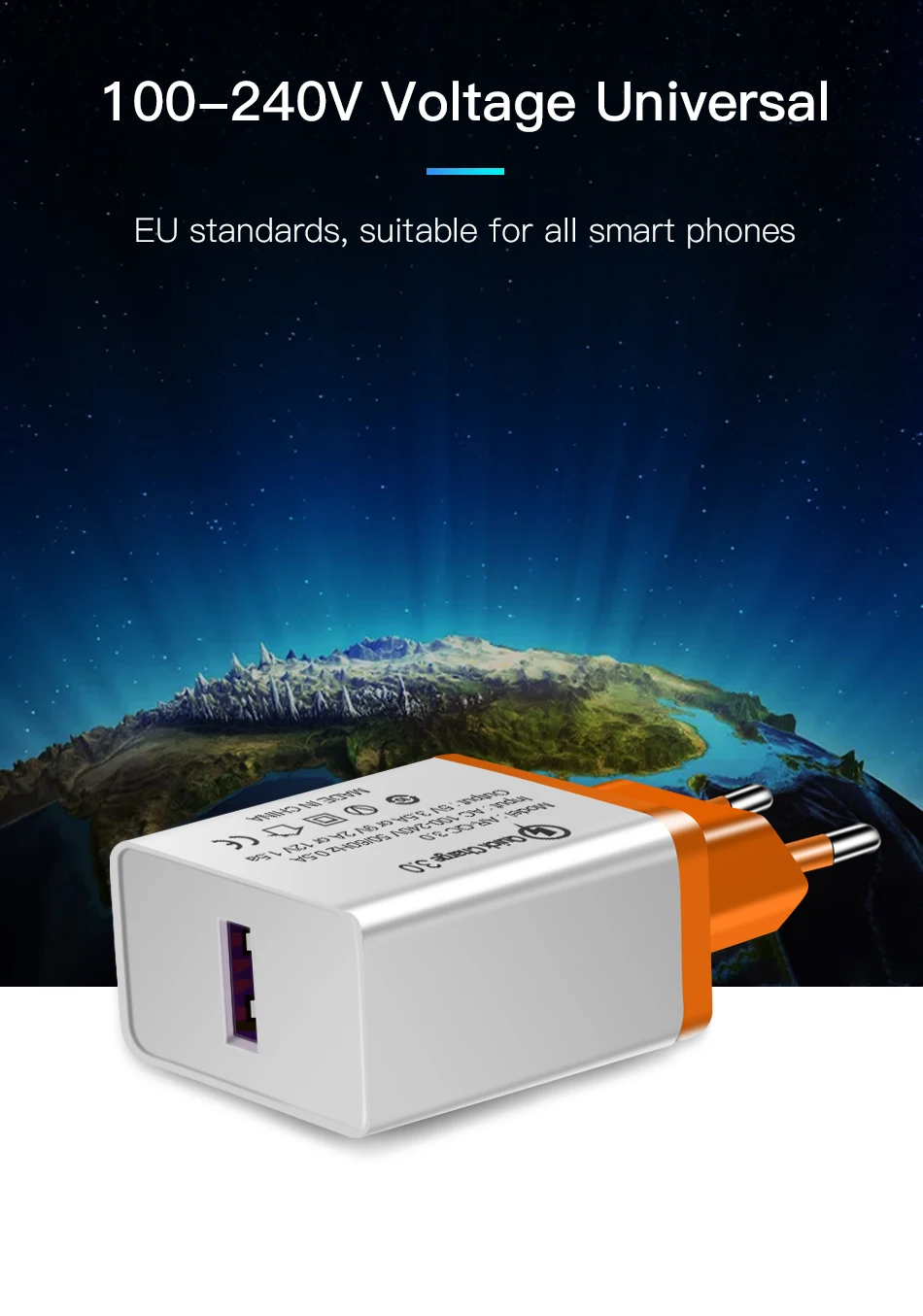 ACCEZZ универсальное 18 Вт быстрое зарядное устройство 3,0 USB зарядное устройство с европейской вилкой QC3.0 быстрое зарядное устройство для мобильного телефона для iPhone samsung Xiaomi LG
