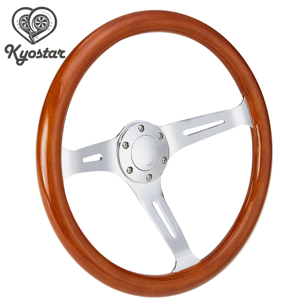 Руль деревянный универсальный 380 мм 15 дюймов хромированный серебристый|carbon steering