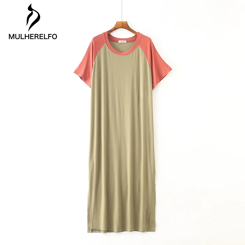 

Harajuku Round Collar Short Sleeves Women's Dresses Loose Casual Female Pullover Dresses Simple Commuter Contrast Oversize Dress