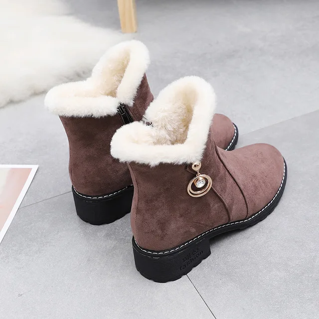 Woman Boots Women Shoes Ladies Thick Fur Ankle Platform Rubber Snow Side zipper warm casual flat boots | Обувь