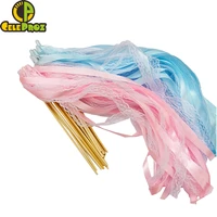 50pcs baby fairy sticks pink blue ribbon wands kindergarden birthday party wands cheer props wedding birthday party supplies