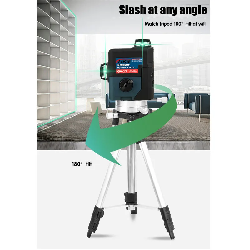 12-линейный 3D зеленый лазерный уровень профессиональный 360 градусов для