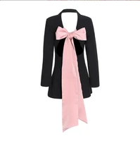 french princess style straps bow tie suit design spring new open back solid color 2 buttons short style women multi wear jacket