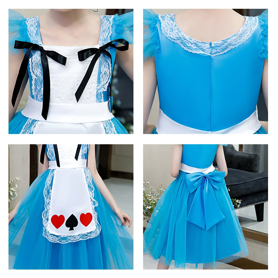 

Halloween Party Costume For Girls Princess Blue Short Mesh Prom Dress Maid Role Playing Frocks New Year Gifts