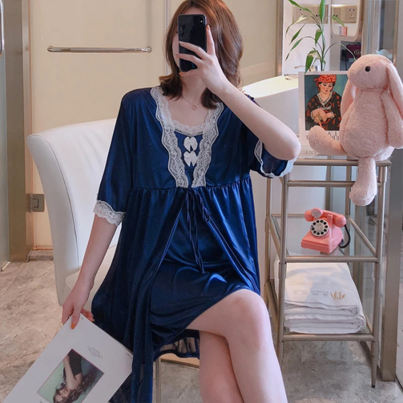 

Комплект из 2 предметов, Атласный халат, женское кимоно, свадебное платье, банный халат, набор, искусственный шелк, сексуальная свободная оде...