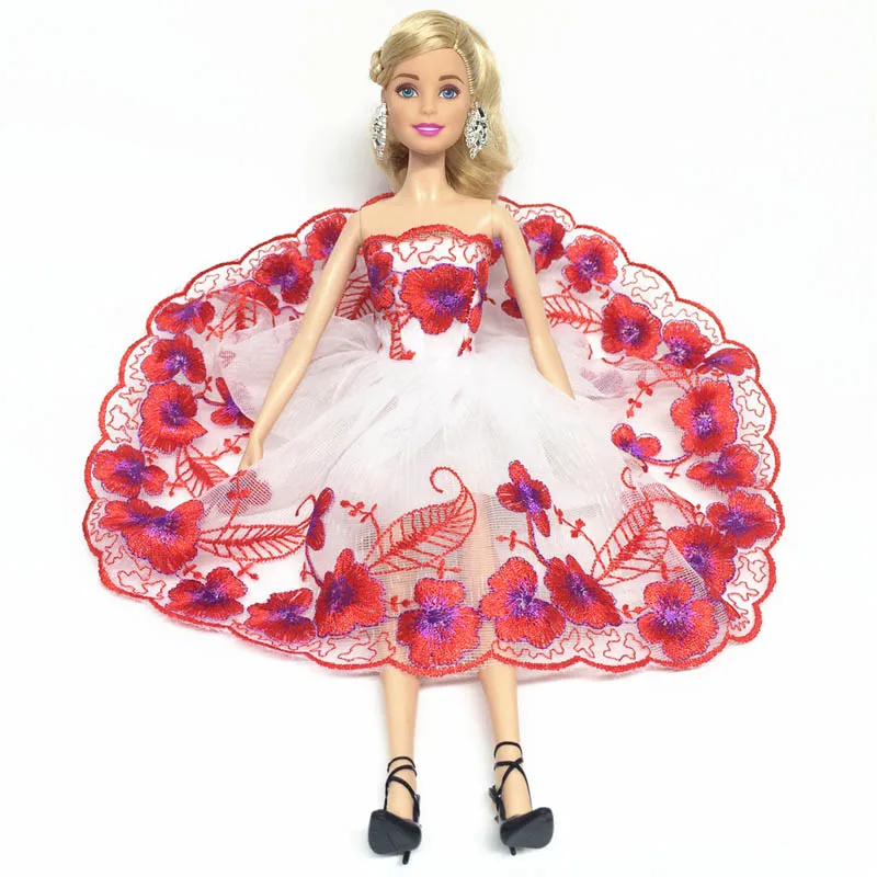 Модная одежда с открытыми плечами и красными цветами для куклы Барби