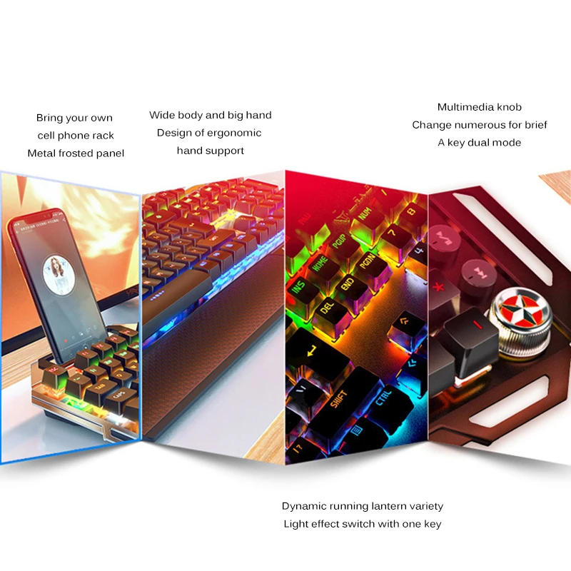 

K100 104 Keys With Phone Bracket Aluminum Alloy Panel 108 Key Dynamic Marquee Metal Mechanical Keyboard Gaming Office