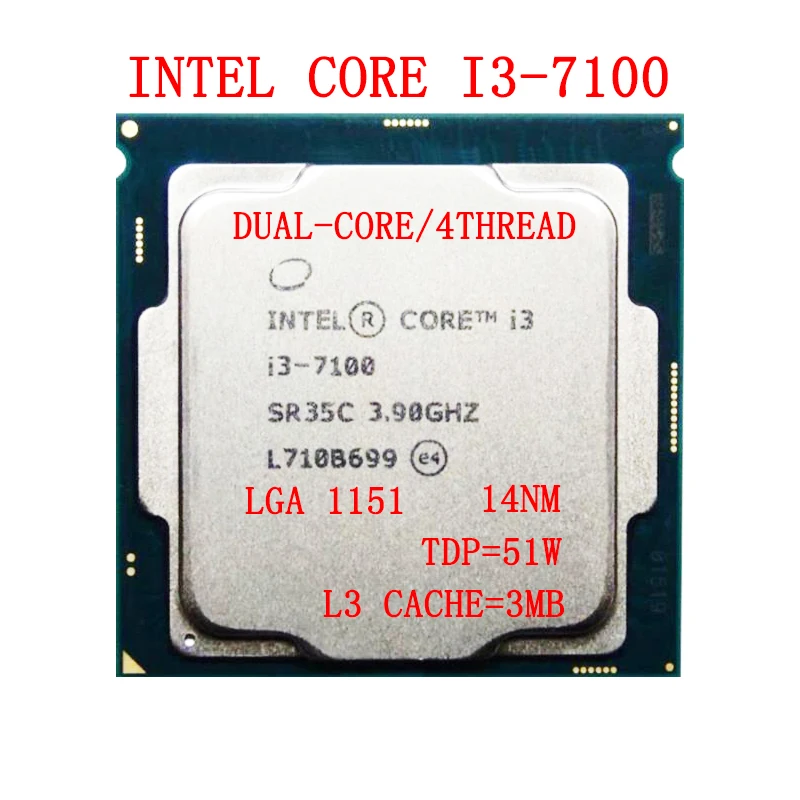 

Intel Core i3-7100 i3 7100 Dual-Core Quad-Thread Processor 3.9GHz 3MB 51W LGA 1151 Desktop CPU Compatible with H110/B150/H17