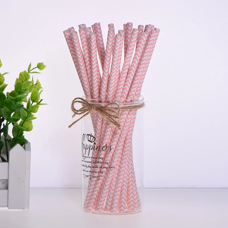 wave pink 25 шт./лот Горячая Мода Розовая клубника ананас арбуз бумага соломинки для детей принадлежности для дня рождения свадьбы трубочки для питья на вечеринке - Цвет: wave pink