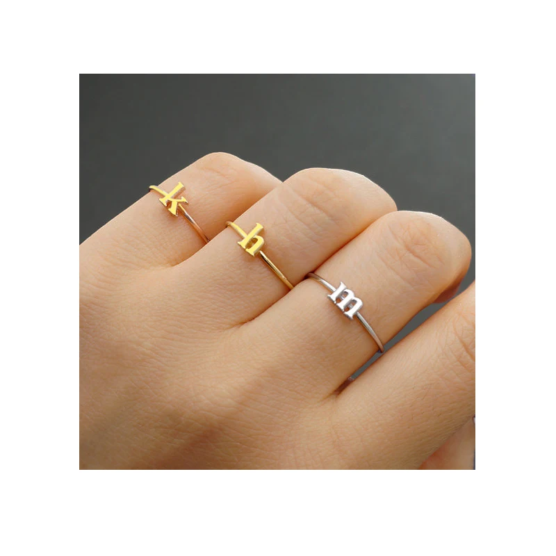 AILIN 3 In 1 Gold Plated Stackable Initial Ring Women 925 Silver Personalized Name Heart Set Female Custom Jewelry | Украшения и
