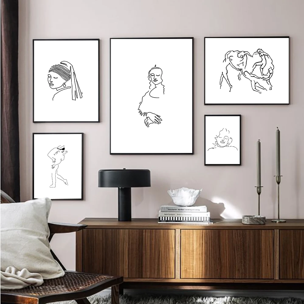 Минималистичные плакаты и принты девушки Мона Лиза с жемчугом серьги рисунок