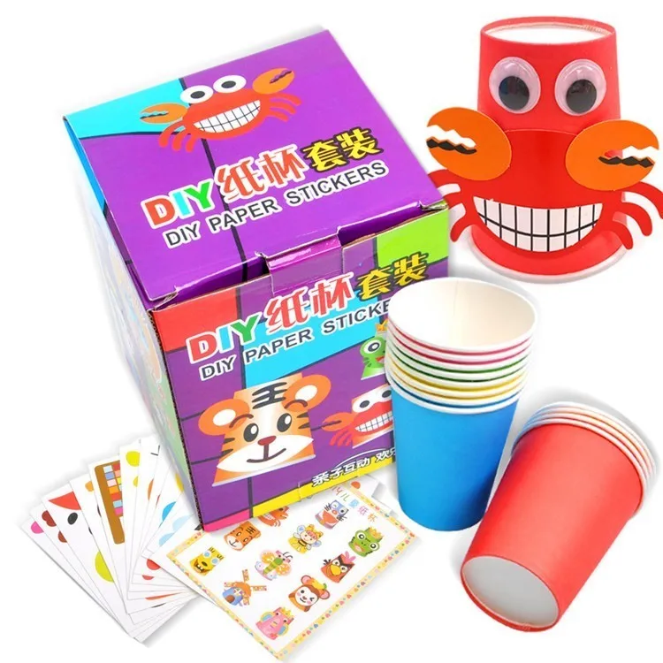 

12pcs Children 3d Diy Handmade Paper Cups Sticker Material Kit Whole Set Kids Kindergarten School Art Craft Educational Toys Gyh