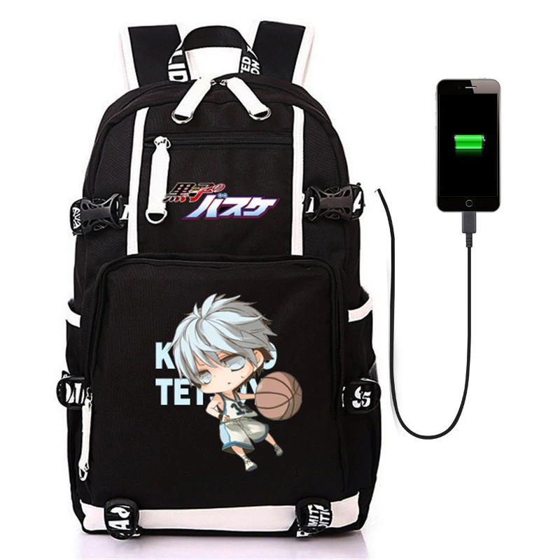 

Anime Print Backpack Kuroko Tetsuya Canvas Schoolbags USB Charging Laptop Travel Bags for Teens Men Students