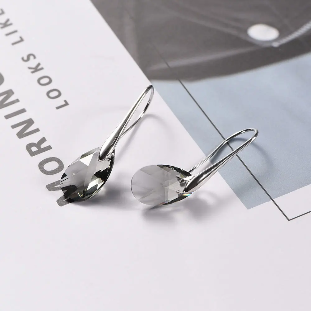 Серьги-капли воды для женщин новые модные Кристаллы от SWAROVSKI серебряный цвет кулон серьги-капельки с имитацией листьев ювелирные изделия подарок для девочки