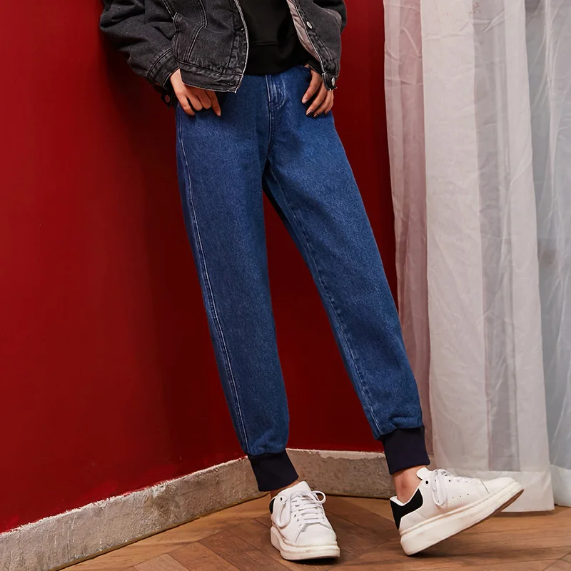 LEIJIJEANS новинка большие размеры женские не эластичные высокая талия плюс бархат