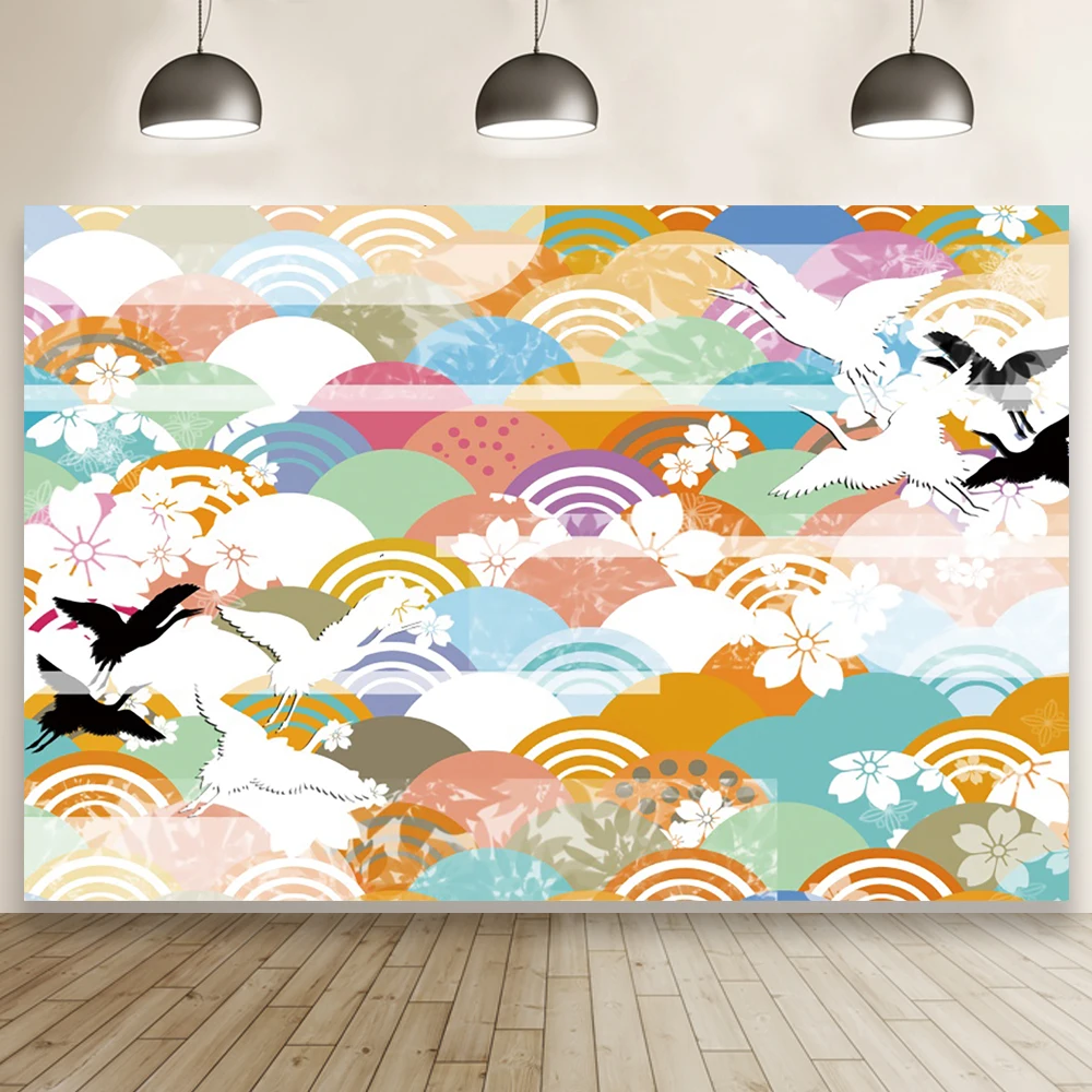 

Фон в китайском стиле для студийной фотосъемки с изображением диких облаков Красного журавля