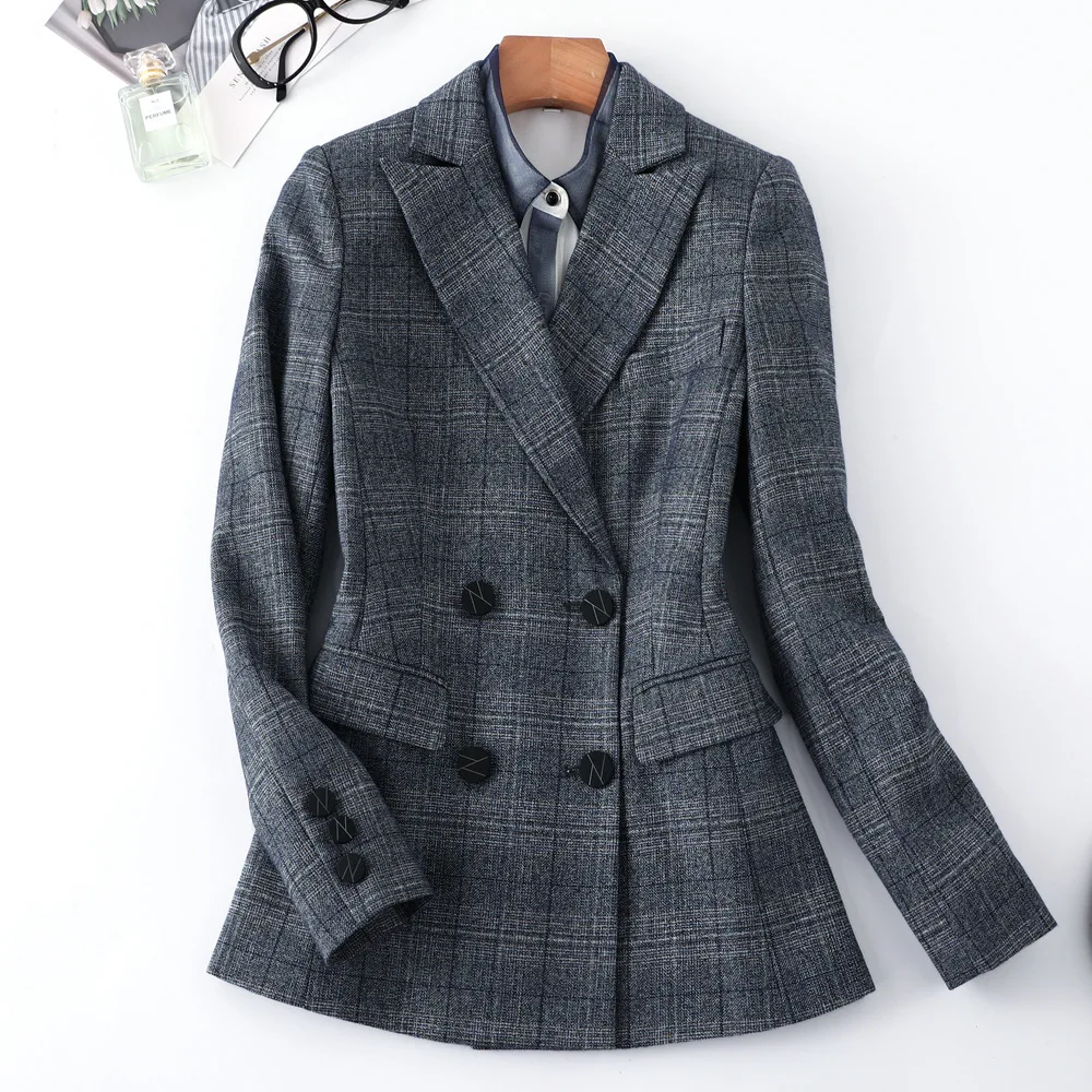 Клетчатые брюки костюм размера плюс элегантные комплект для офиса Дамский стиль