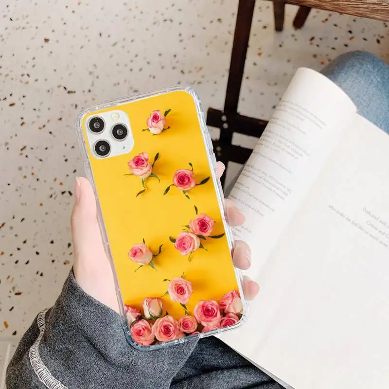 

red yellow pink flower Phone Case Transparent for iPhone 11 12 mini pro XS MAX 8 7 6 6S Plus X 5S SE 2020 XR