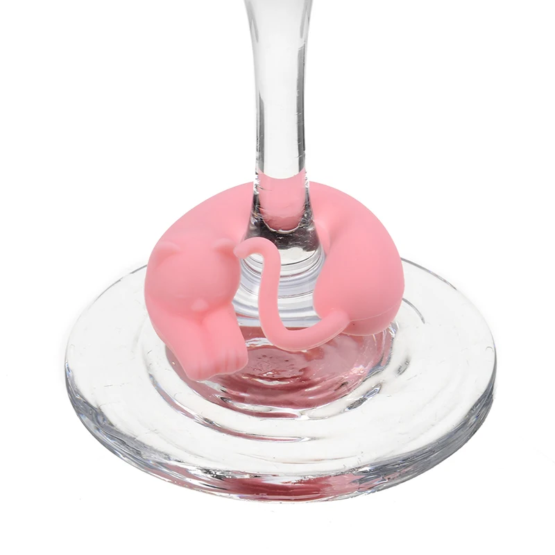 6 шт. силиконовые милый кот вина Стекло тег Творческий животных пить стакан с